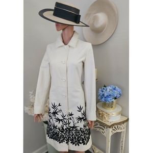 TALBOT'S Cream & Black Embroidered Elegant Dress Coat